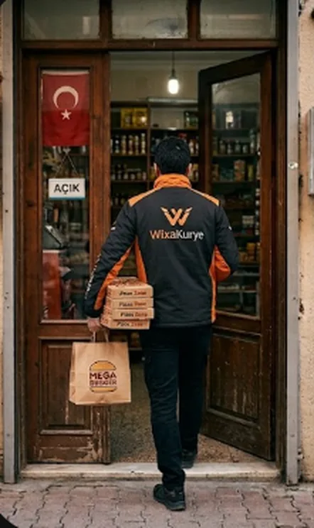 WixaKurye kuryesi bir işletmeden paket alırken